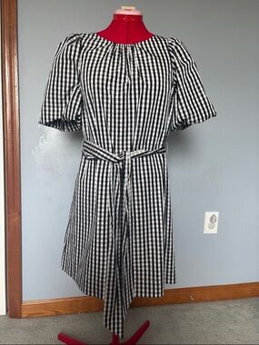 Vineyard Vines Black & White Gingham Puff-Sleeve Midi Dress